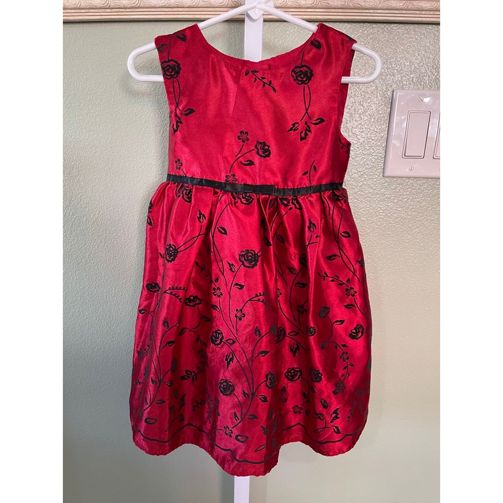 Youngland Baby Velvet Red Floral Black Holiday Dress Size 18 Months Used